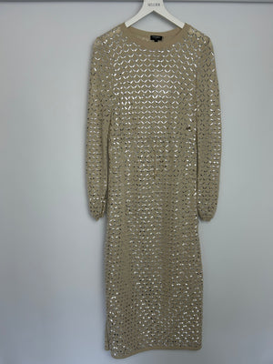 Chanel Cream Angora & Silk Long Sleeve Maxi Dress with Silver Metallic Detail & Drawstring Waist Size FR 34 (UK 6)