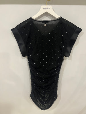 Chanel La Pausa Cruise 2019 Black Tulle Polka Dot Top and Trousers Set with Crystals and Satin Details Size FR 34 (UK 6)