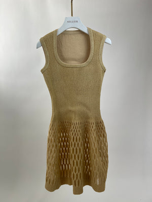 Alaïa Beige Raffia Halter Neck Midi Dress with Mesh Detailing Size IT 38 (UK 6)