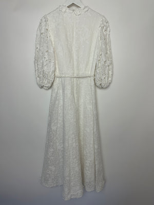 Zimmermann Lola Embroidered Ramie White Midi Dress Size 0 (UK 8)