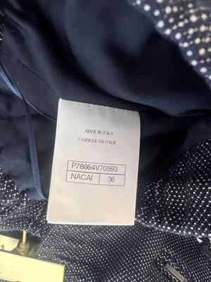 Chanel Resort 2025 Navy Bermuda Shorts with Beaded String Detail and Crocheted Side Strips Size FR 36 (UK 8)