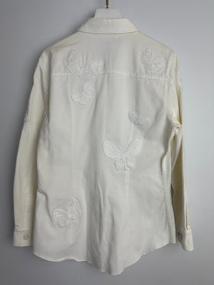 Valentino Cream Denim Long Sleeve Jacket with Butterfly Embroidery Details Size IT 46 (UK 14)