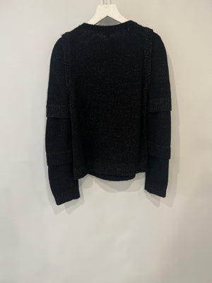Chanel Fall 2017 Black and Multi-Colour Wool Knit Jumper with Metallic and Sequin Embellished Embroidery with Silver CC Logo Button Detail Size FR 36 (UK 8)