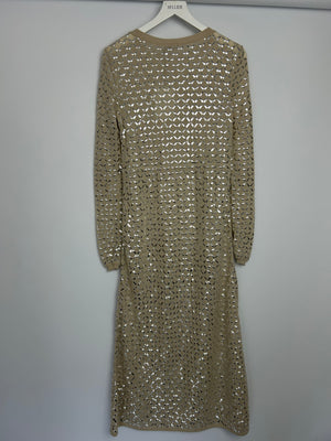 Chanel Cream Angora & Silk Long Sleeve Maxi Dress with Silver Metallic Detail & Drawstring Waist Size FR 34 (UK 6)