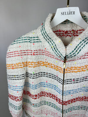 *HOT* Chanel 19S White and Multicolour Tweed Dress with Short Sleeves Size FR 42 (UK 14) RRP £6190