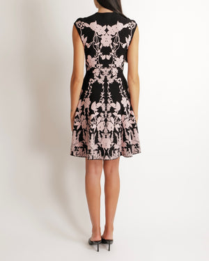 Alexander McQueen Black and Baby Pink Floral Embroidered Mini Sleeveless Dress Size IT 40 (UK 8)