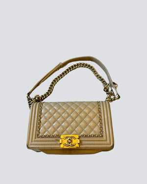 Chanel Beige Boy With Gold Hardware