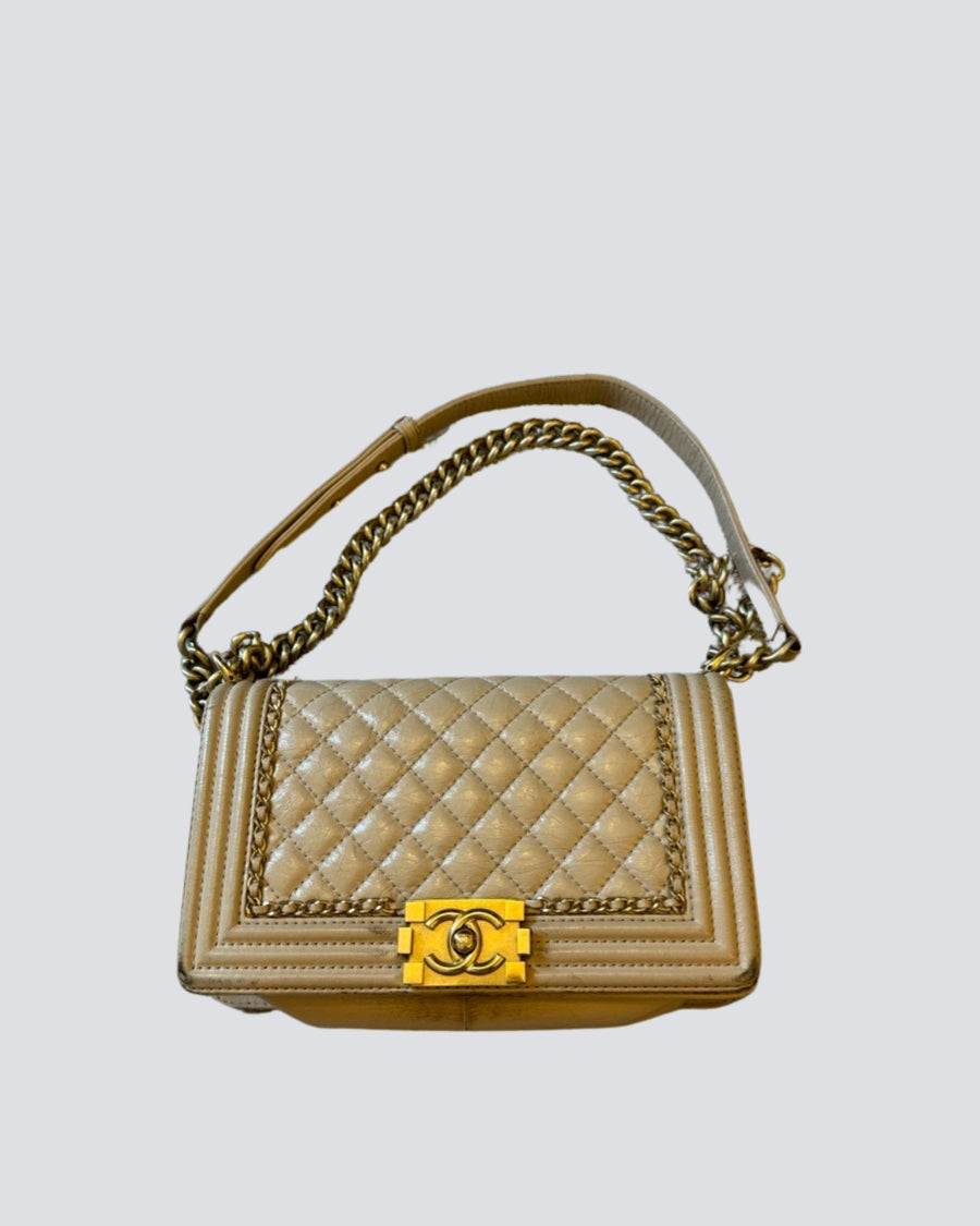 Chanel Beige Boy With Gold Hardware