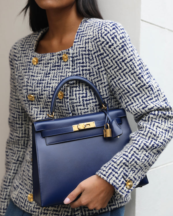 *RARE* Hermès Kelly 28 Sellier Bag in Bleu Saphir Box Leather with Gold Hardware