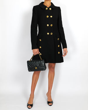 Dolce & Gabbana Black Double-Breasted Coat with Gold Buttons Size IT 44 (UK 12)