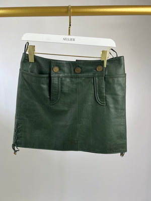 Chanel Green Quilted Calfskinskin Skirt with Gold Buttons Detail Size FR 36 (UK 8)