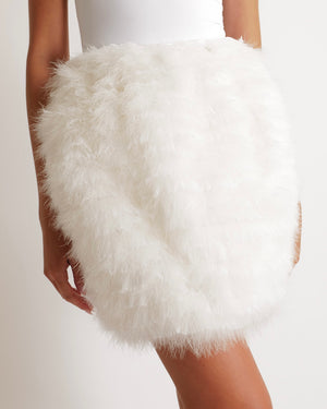 Chanel White Silk Tiered Mini Skirt with Ruffled Lace and Feathers with Crystal CC Logo Button Size FR 34 (UK 6)