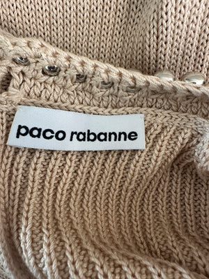 Paco Rabanne Beige Knitted Long Sleeve Dress with Silver Studs Detail Size M (UK 8-10)
