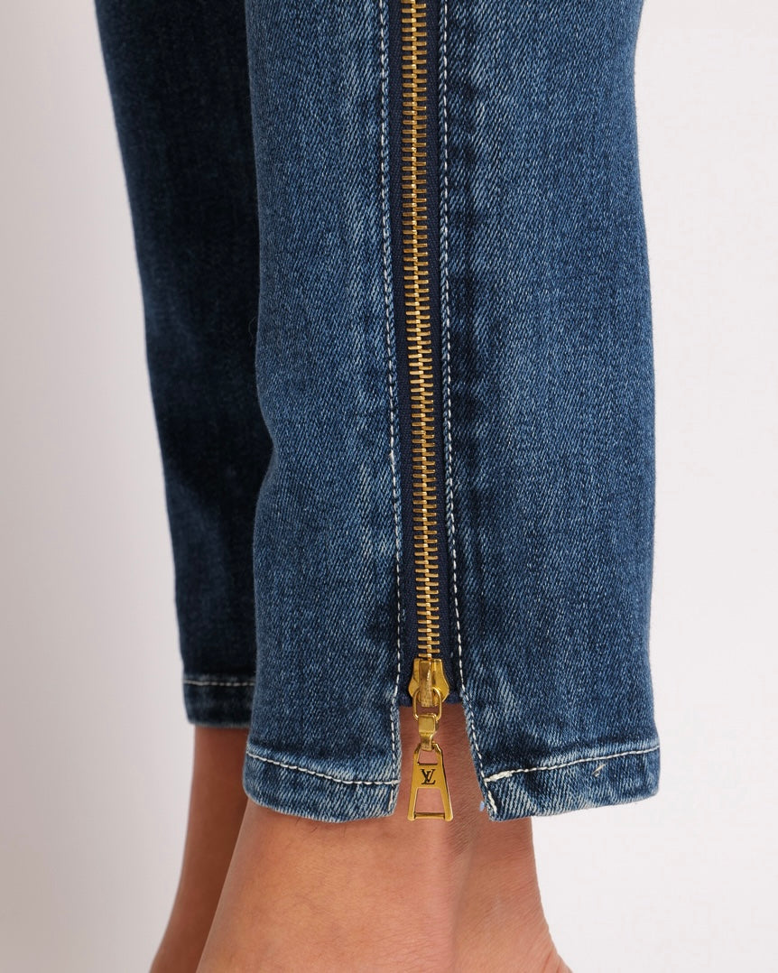 Louis Vuitton Skinny Jeans with Gold Zip Details and Logo Embroidery Size FR 34 (UK 6)