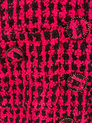 Chanel Fall 2016 Pink and Black Tweed Cropped Jacket with CC Logo Tweed Buttons Size FR 38 (UK 10)