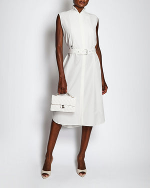 Christian Dior White Sleeveless Shirt Dress with CD Logo and Belt Detail Size FR 38 (UK 10)