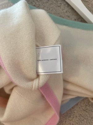 Chanel Cruise 1998 Cream and Pastel Multicolour Cashmere Jumper with Back CC Logo Detail Size FR 42 (UK 14)