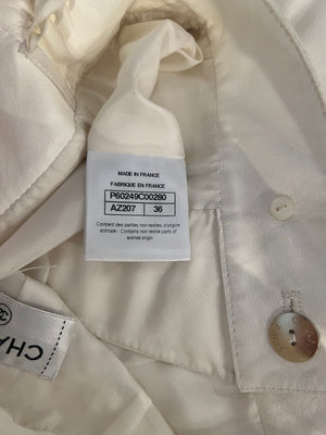 Chanel Resort 2019 La Pausa White Leather Trousers with Gold and Pearl Embellished CC Logo Button Size FR 36 (UK 8)