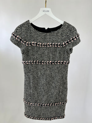 Chanel Grey, Pink Tweed Dress with Plated Trim Detail FR 34 (UK 6)