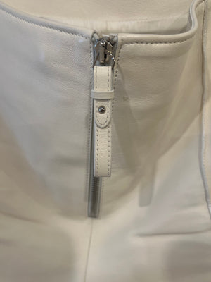 Hermès Cream Leather Shorts with Ribbed Sides and Silver Zip Detail Size FR 38 (UK 10)