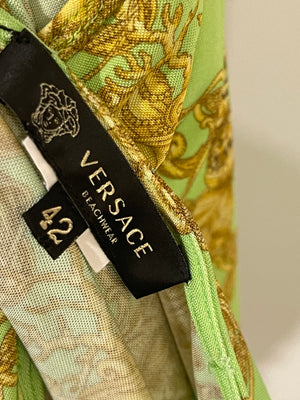 Versace Green Backless Maxi Beach Dress with Gold Prints and Logo Detail IT 42 (UK 10)