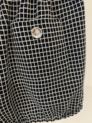 Chanel Black and White Checkered Micro Shorts with Silver Metallic Details and Silver CC Logo Buttons Size FR 36 (UK 8)