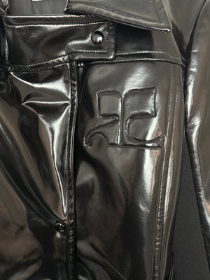 Courrèges Black Patent Logo Coat with Lapel Detail Size FR 38 (UK 10)