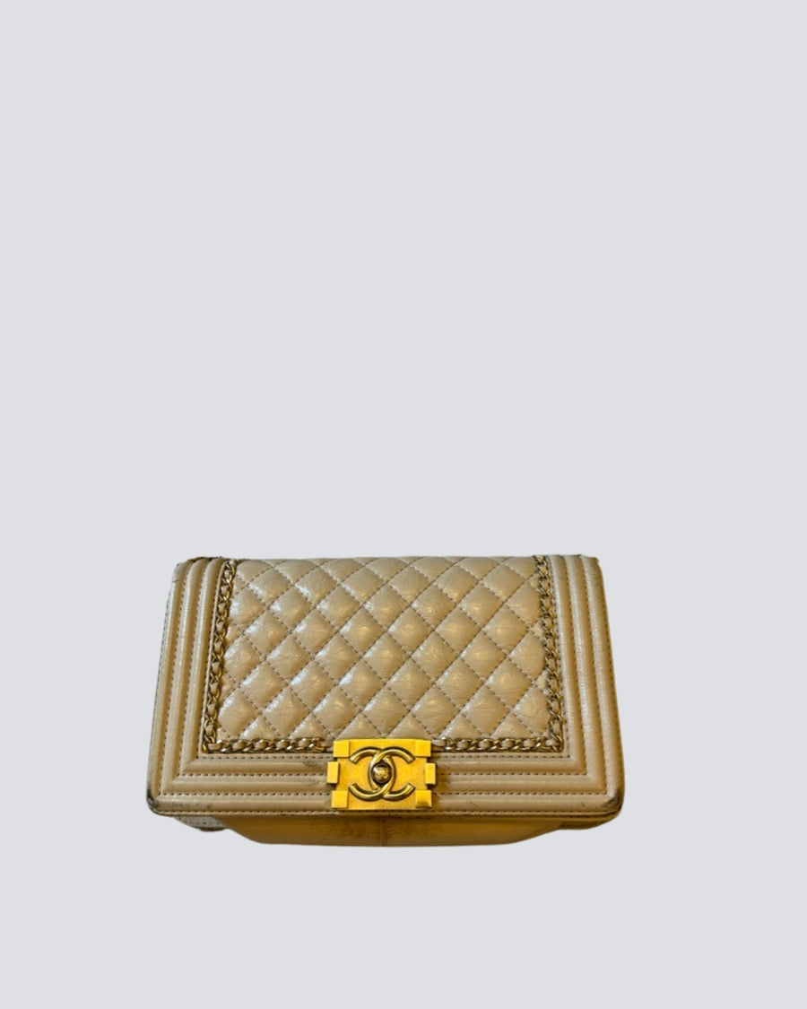 Chanel Beige Boy With Gold Hardware