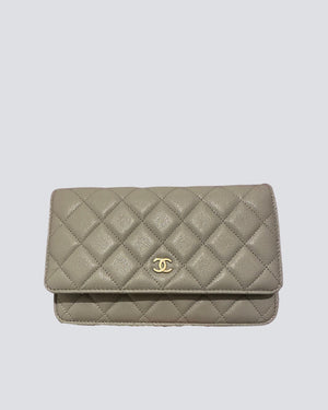 Chanel Grey Caviar Leather Wallet on Chain With Gold Hardware