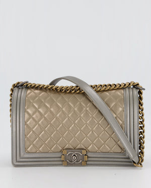 Chanel Metallic Gold and Silver Medium Boy Bag in Quilted Lambskin Leather with Silver Hardware