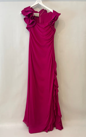 Valentino Hot Pink Silk Sleeveless Maxi Dress with Ruffle Details Size US 10 (UK 14)