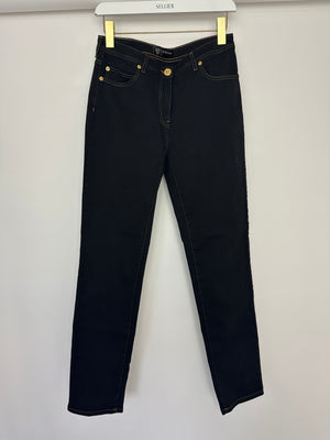 Versace Dark Black Denim Medusa '95 Jeans with Gold Logo Detail Waist 29 (UK 12)