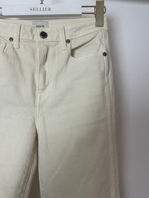 Khaite Cream Slim Leg Fit Jeans with Black Button Detailing Size 26 (UK 6)