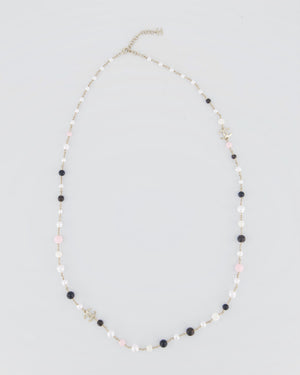Chanel 25/K Pink, Black & Pearl Champagne Gold CC Drop Necklace