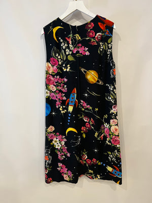 Dolce & Gabbana Black Silk Sleeveless Dress with Floral Prints Size IT 40 (UK 8)