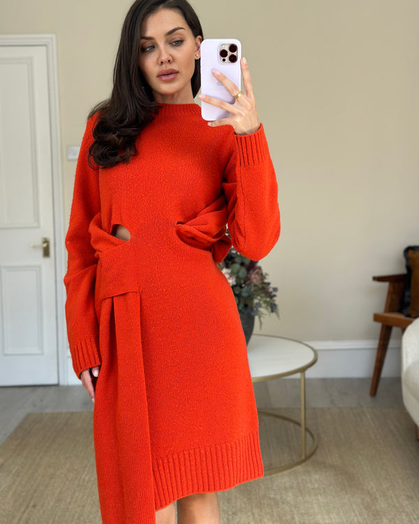 *FIRE PRICE*Bottega Veneta Orange Fall 2019 Wool Cut-Out Midi Dress IT 38 (UK 6)