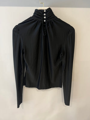 Paco Rabanne Black Crystal Embellished Long Sleeved Top with Rouched Neck Detail Size FR 38 (UK 10) RRP £500