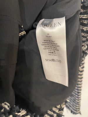 Alexander McQueen Black and White Stripped Frayed Tweed Jacket Size IT 40 (UK 8)
