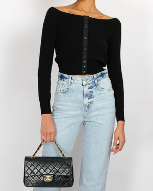 Chanel Vintage 95A Black Cashmere Cardigan with Black and White CC Logo Buttons Size FR 36 (UK 8)