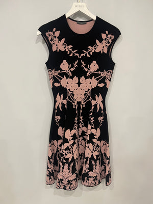 Alexander McQueen Black and Baby Pink Floral Embroidered Mini Sleeveless Dress Size IT 40 (UK 8)