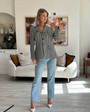 Gucci Black and White Houndstooth Wool Blazer Jacket Size IT 44 (UK 12)