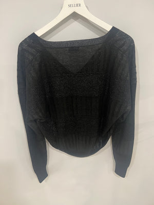 Saint Laurent Black Shimmery Panelled V Neck Jumper Size S (UK 8)
