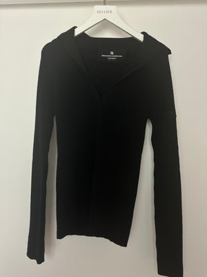 Ermanno Scervino Black Cashmere Ribbed Long Sleeve Jumper with Collar Size IT 36 (UK 4)