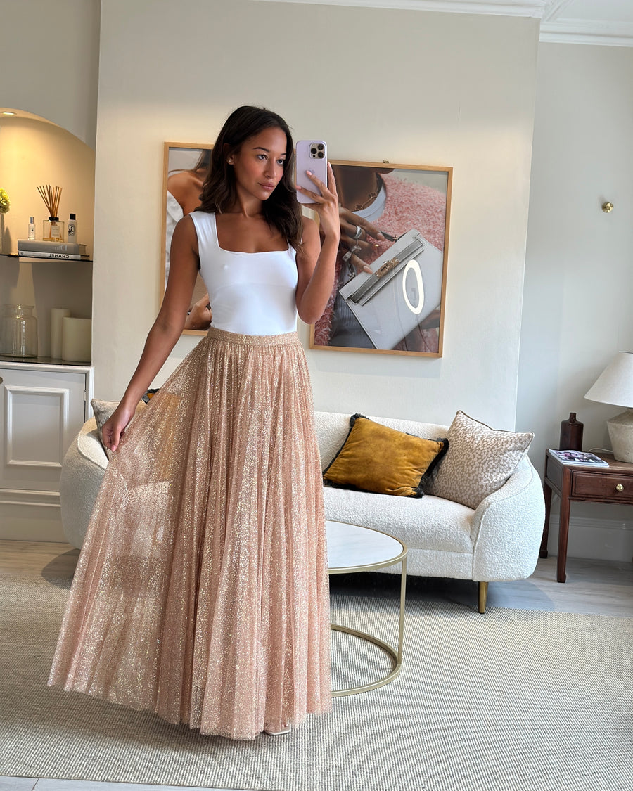 Glitter Metallic Pleated Skirt Long Glitter Plisse Skater Midi