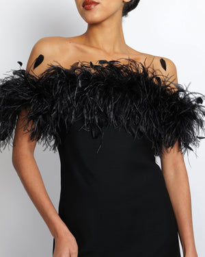 Valentino Black Sleeveless Mini Dress with Feather Neckline Detail Size IT 38 (UK 6)