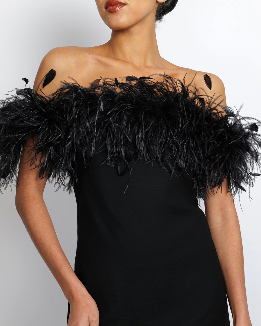 Valentino Black Sleeveless Mini Dress with Feather Neckline Detail Size IT 38 (UK 6)