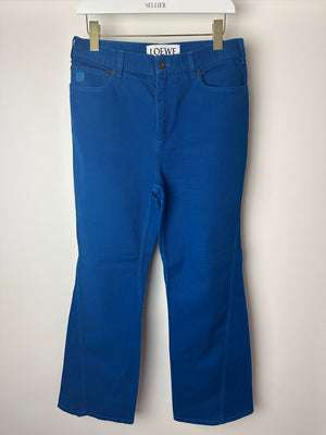 Loewe Electric Blue Denim Flared Jeans with Stitched Logo Detail Size FR 40 (UK 12)