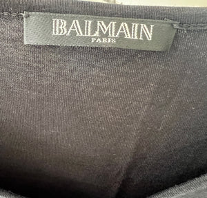 Balmain Black Cotton T-shirt with Gold Logo & Buttons Detail Size FR 38 (UK 10)