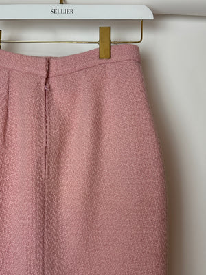 Chanel 93C Pink Tweed Skirt and Jacket Set with Logo Buttons and Pocket Detail FR 38 (UK 10)