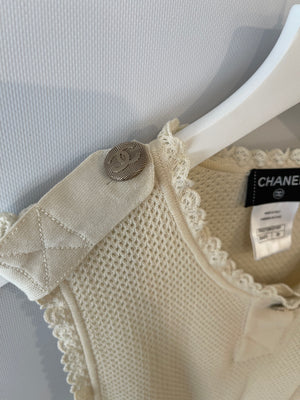 Chanel Cream Knit Sleeveless Mini Dress with Gold CC Logo Detail Size FR 38 (UK 10)